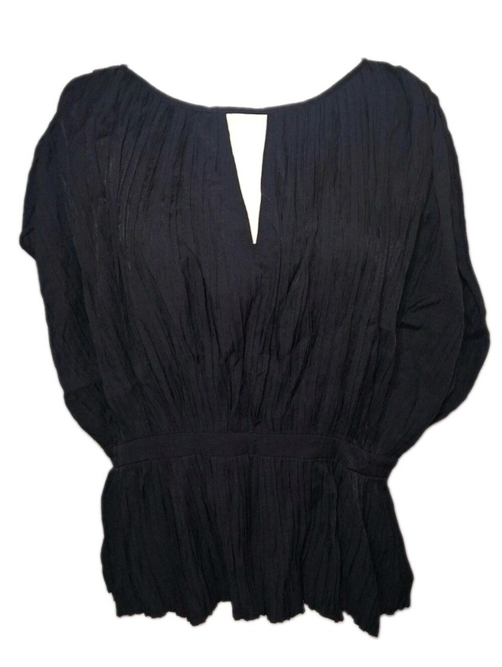 DKNY Black Pleated Sleeveless Peplum Top Womens Size XL Blouse Side Zip EUC
